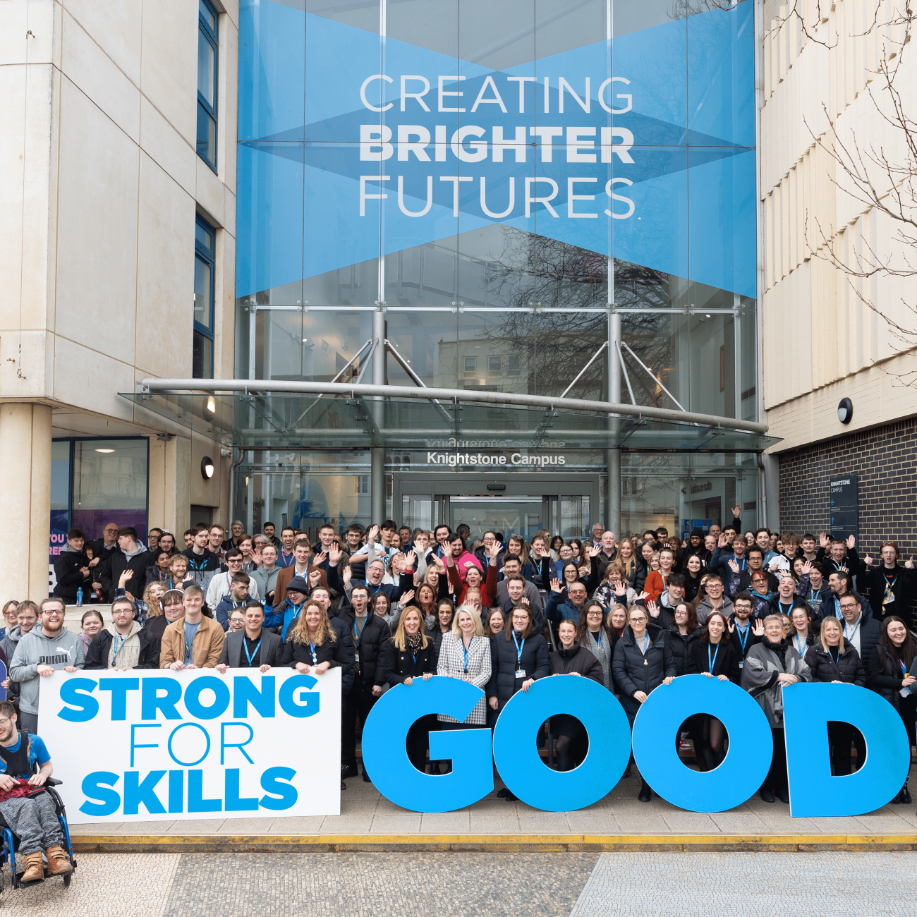 Learners and staff gathered together to celebrate Weston College's Ofsted achievement