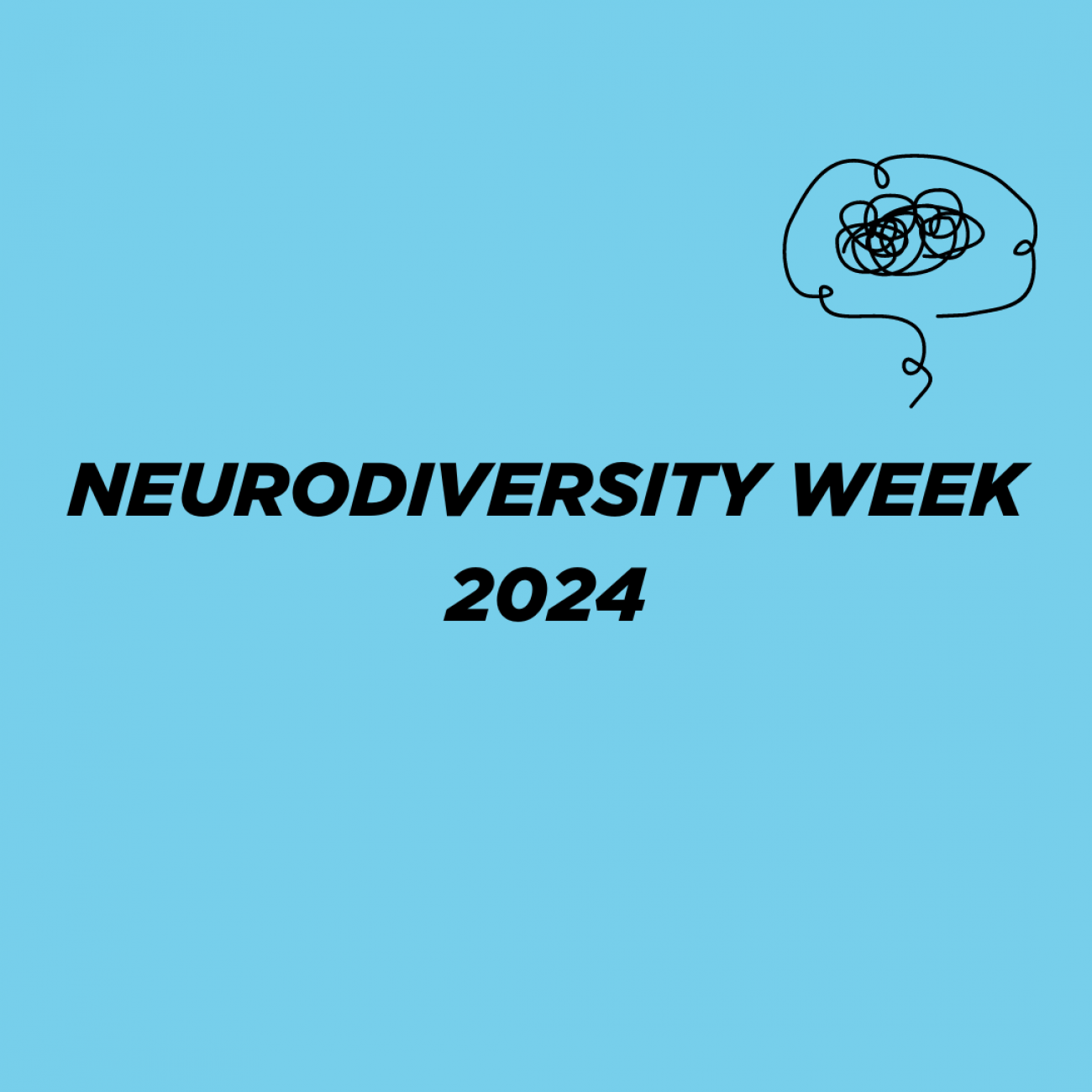 Neurodiversity celebration week banner with a blue background and large black capital text