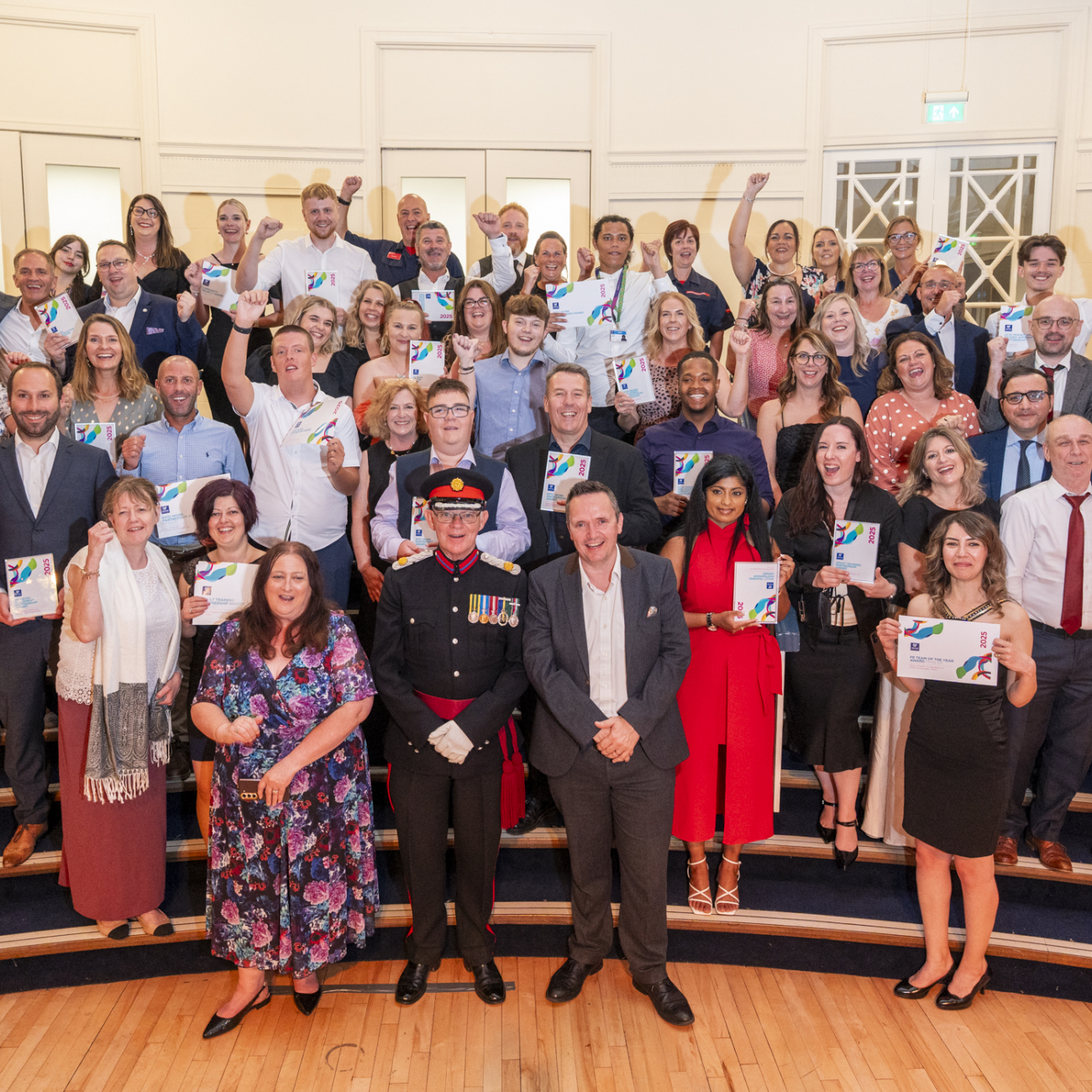 Business Awards Finalists and Winners on stairs in Winter Gardens