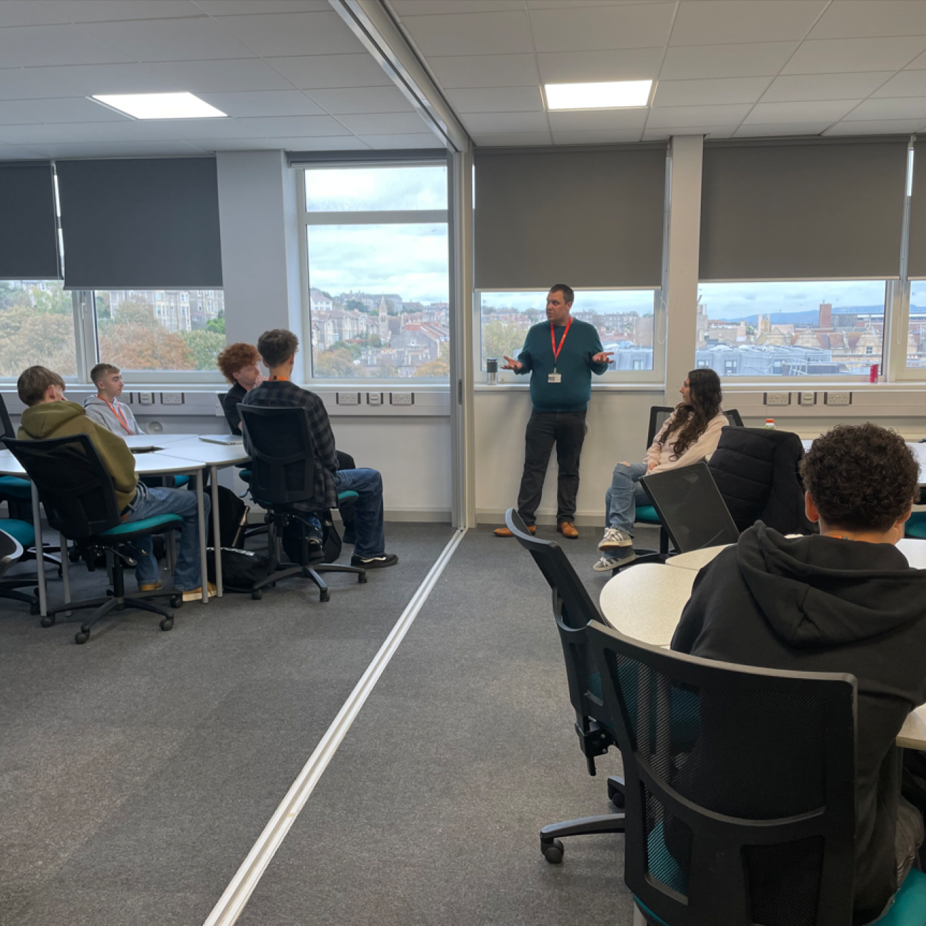 Rob Rogers talking to the Business T Level students