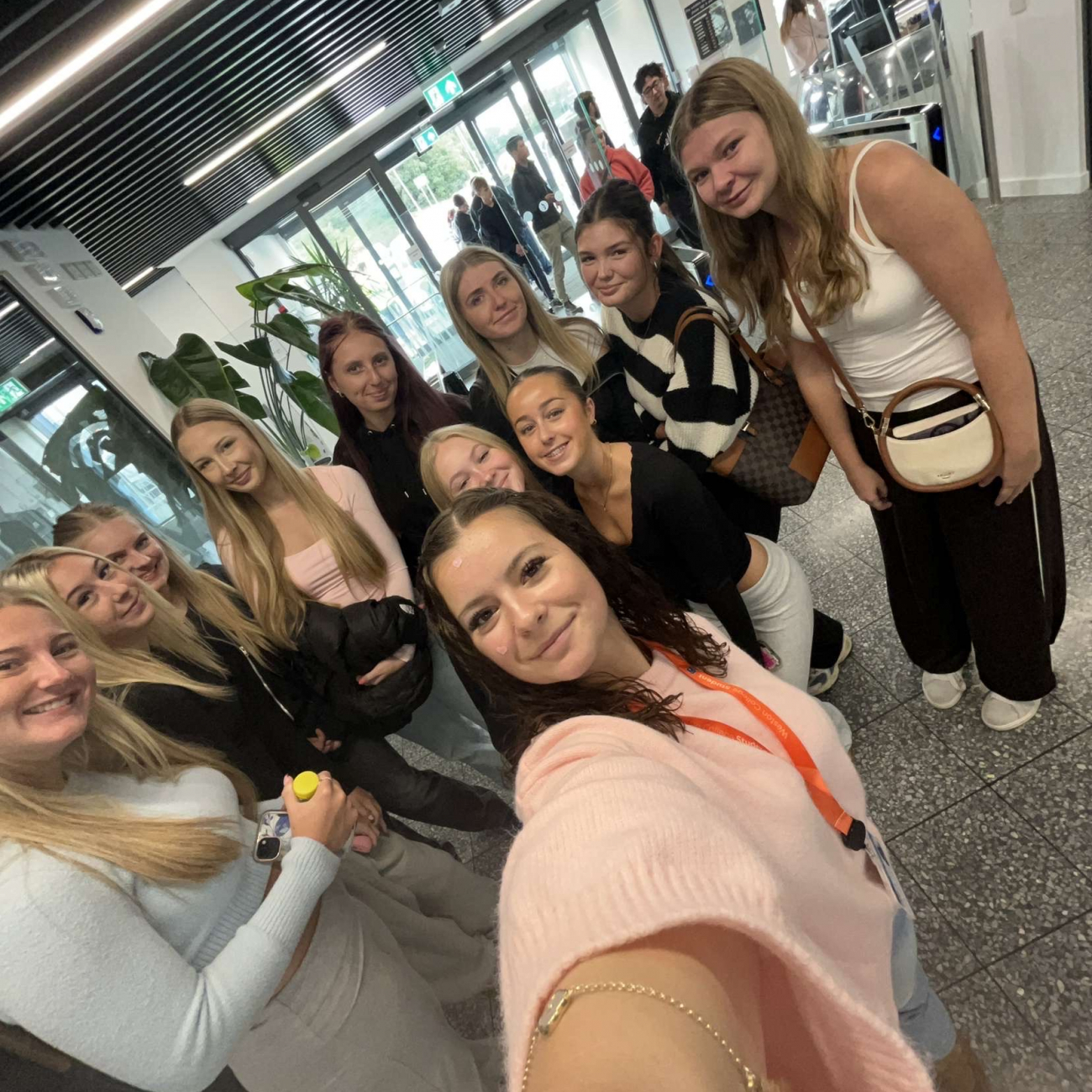Students taking a 0.5 selfie at Bristol Airport