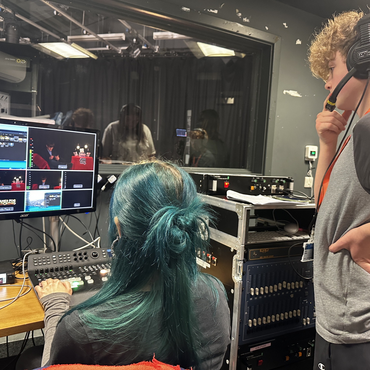 Media students in the recording studio