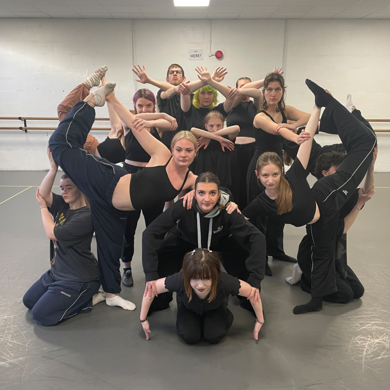 Performing Arts students in the final pose of the choreography