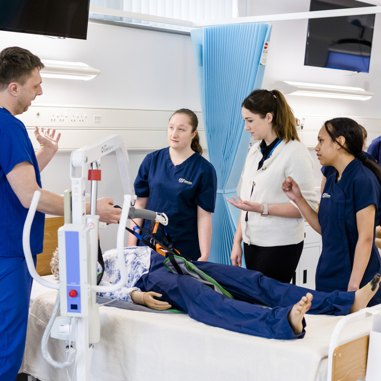 health students in the sim room