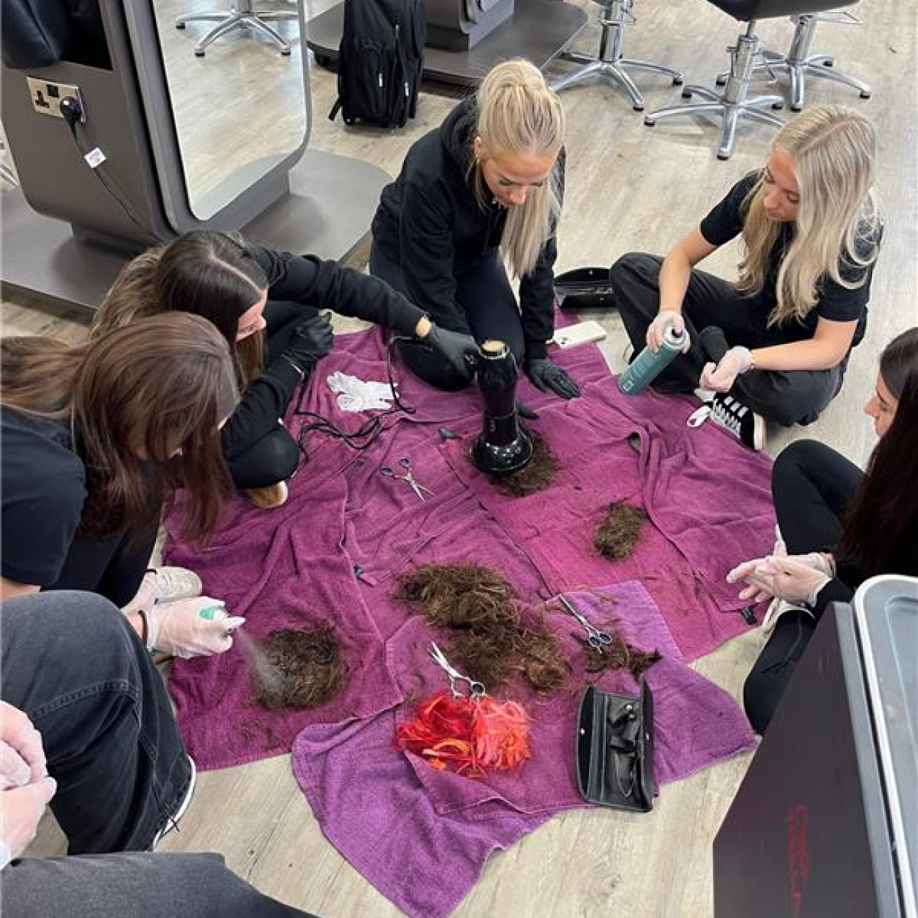 Students hair matting on the floor