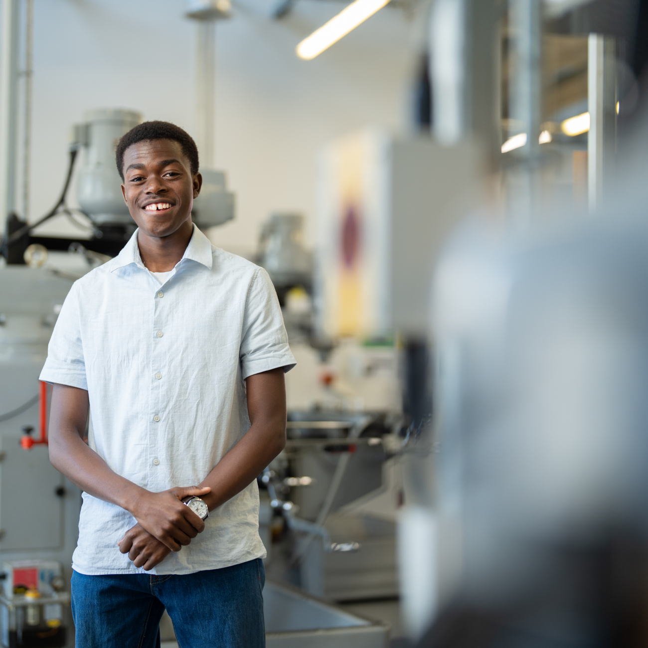 Engineering Learner Stood in Engineering Room