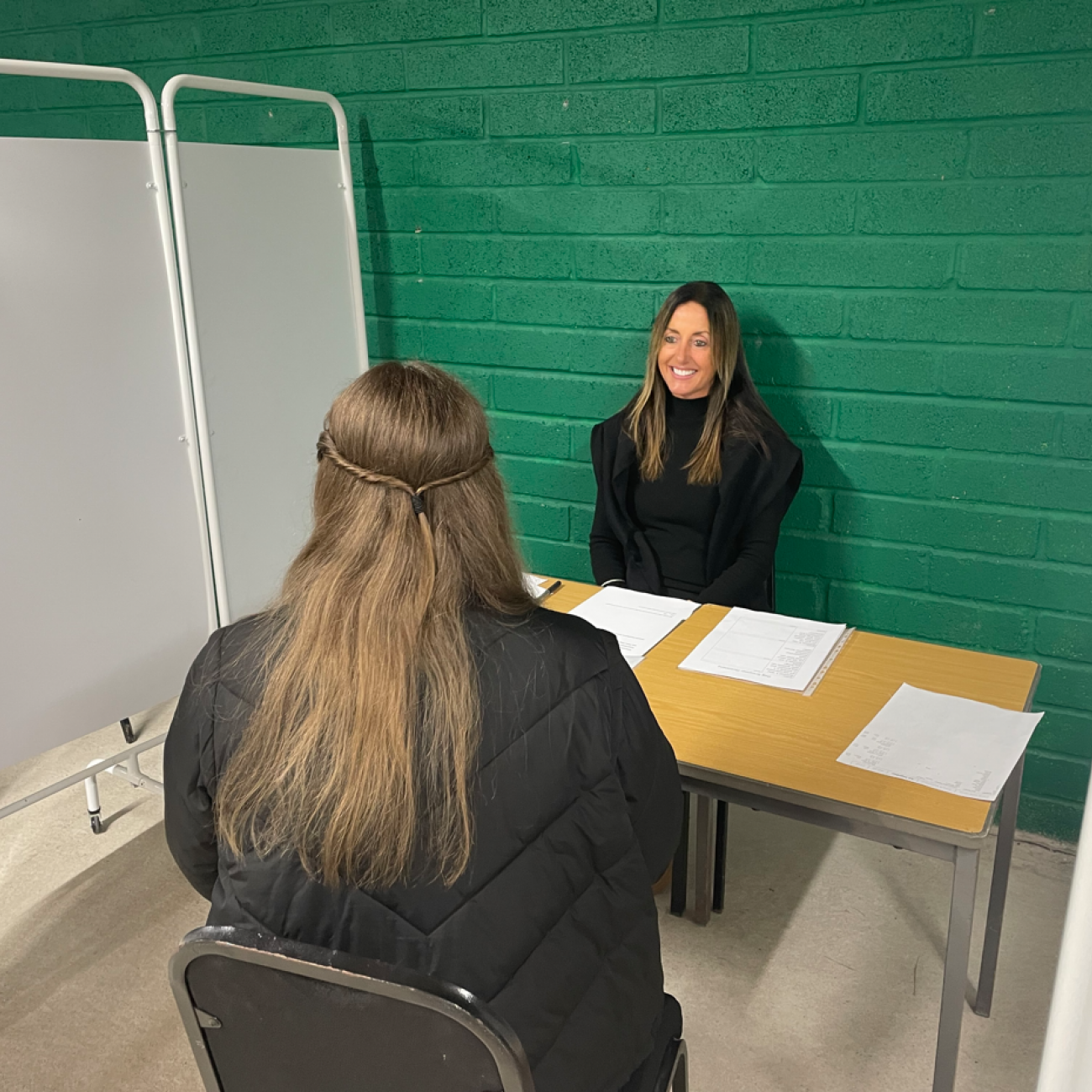 Dog Groomer, Liza, interviewing student