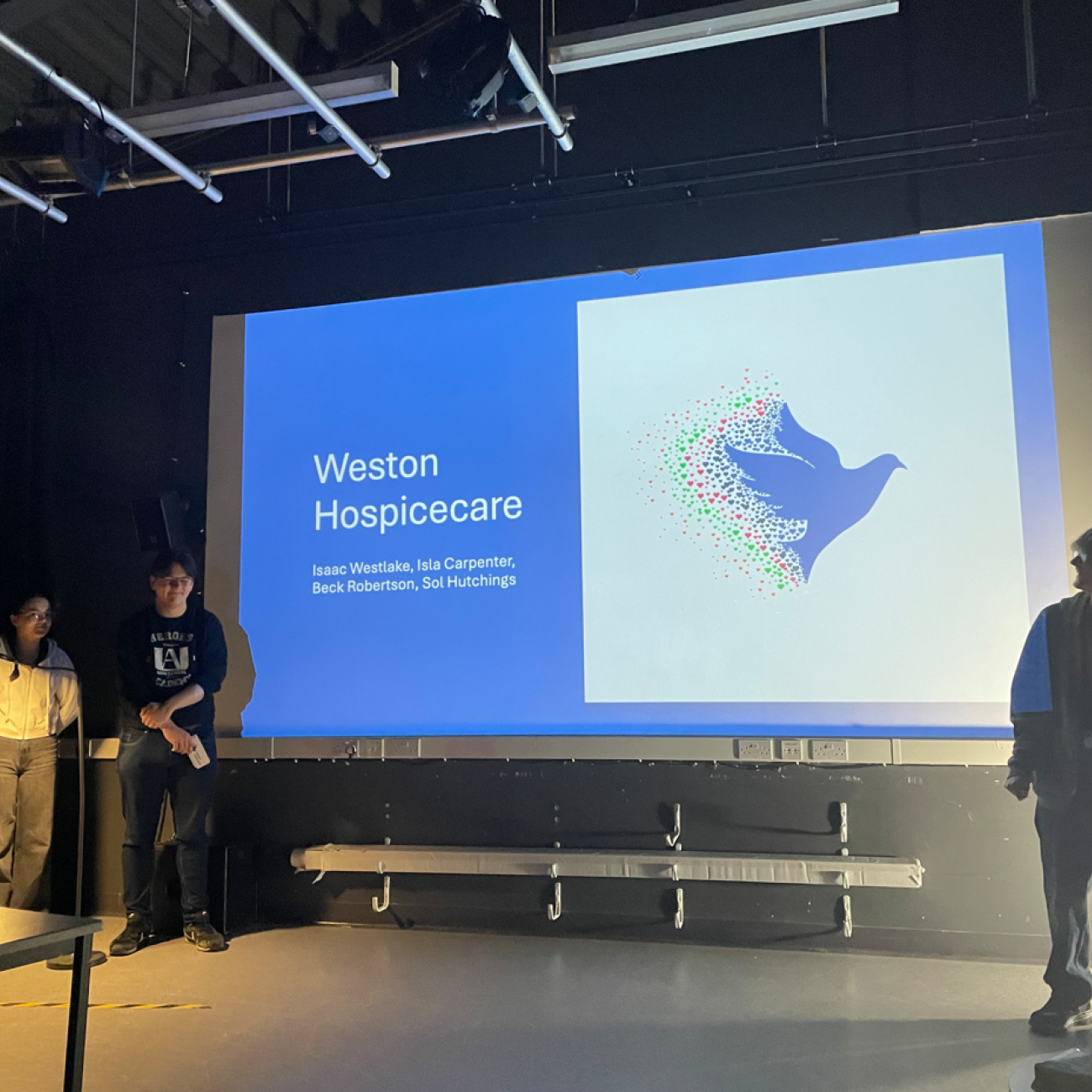 Students standing in front of their Weston Hospicecare presentation