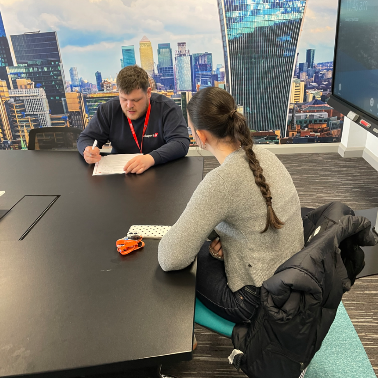 Student being interviewed by Joe from Swissport