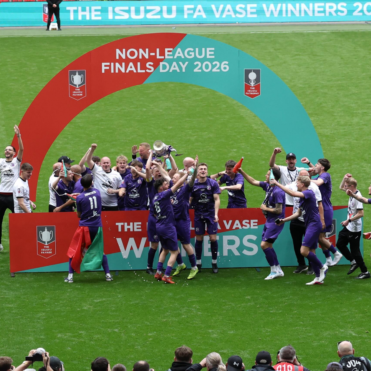 AFC Stoneham celebrating after winning the FA Vase Final