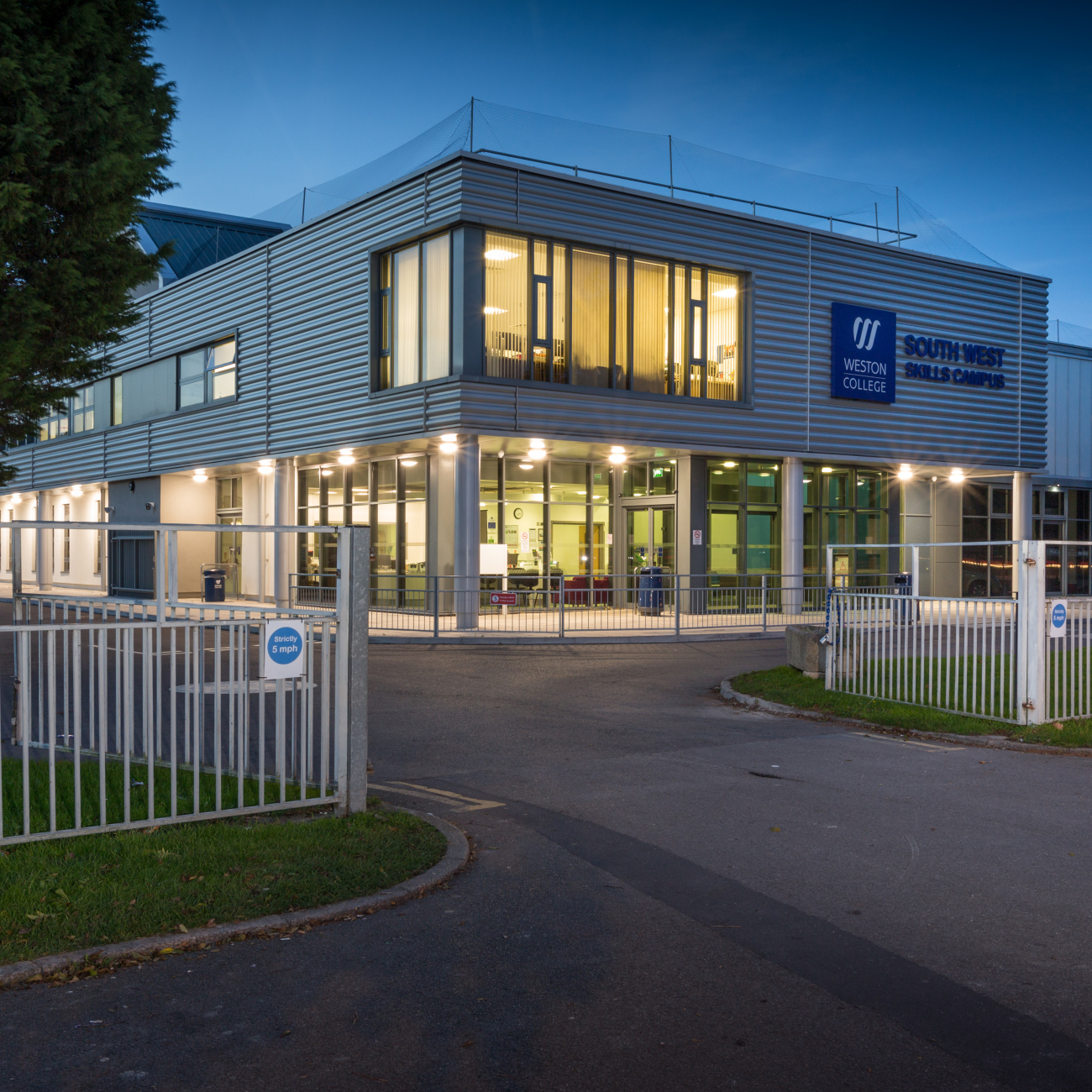 South West Skills Campus glowing in the dark