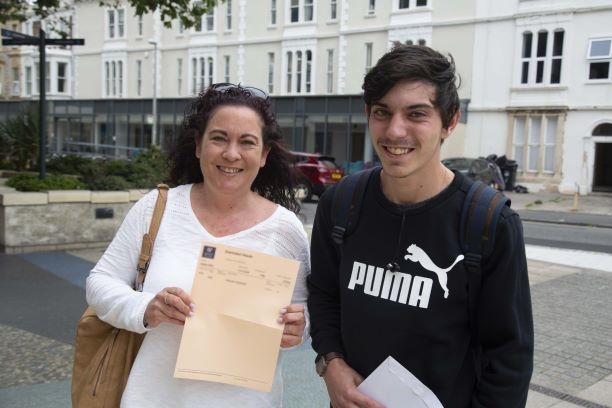 mother and son with results