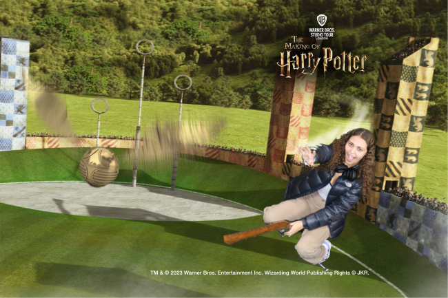 student on broomstick at harry potter studios