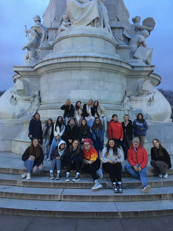 Health and Social Care Students in London in Front of a Statue