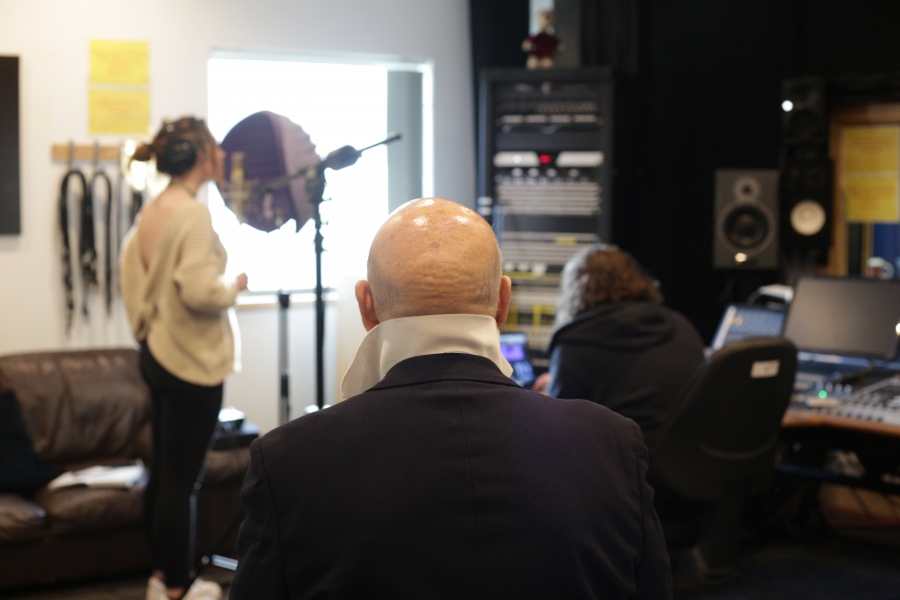 Michael Eavis watching recording session in Weston College Music department