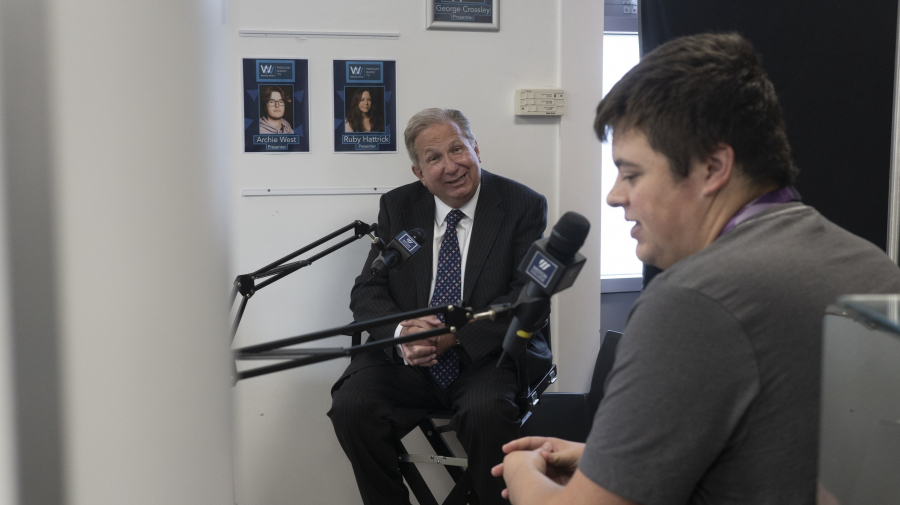 ​Dr Paul Phillips being interviewed by students