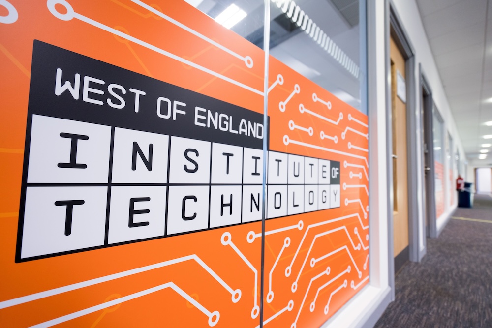 WEIOT logo on the side of a classroom